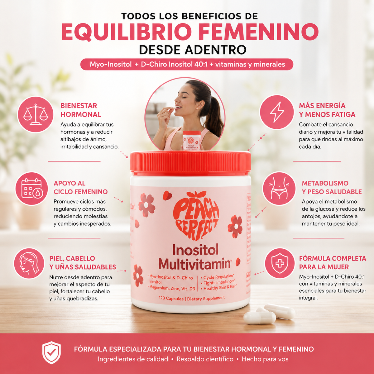 🌸 Peach Perfect Inositol Polvo Multivitamínico™ para tu equilibrio hormonal