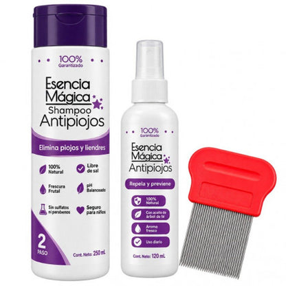 🛡️ KIT ANTIPIOJOS 3 EN 1™  Shampoo + Spray Repelente y Gratis Peine Metálico