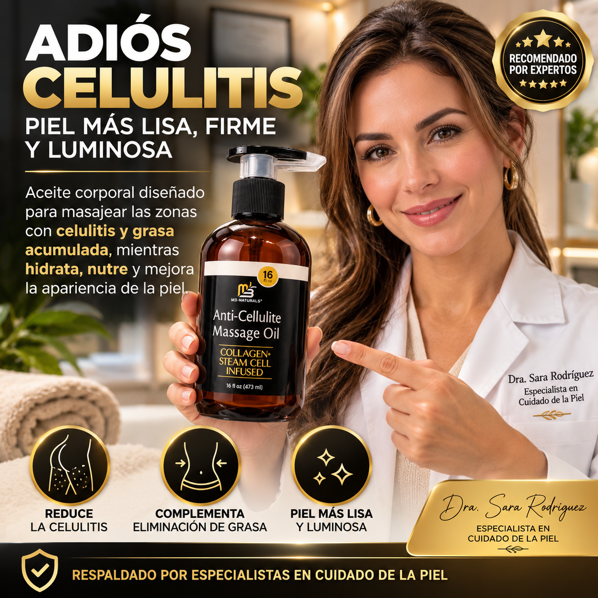 ACEITE CORPORAL ANTICELULITIS Ayuda a reducir visiblemente la apariencia de la celulitis mientras hidrata y deja tu piel más lisa, uniforme y luminosa. Con colágeno y células madre!