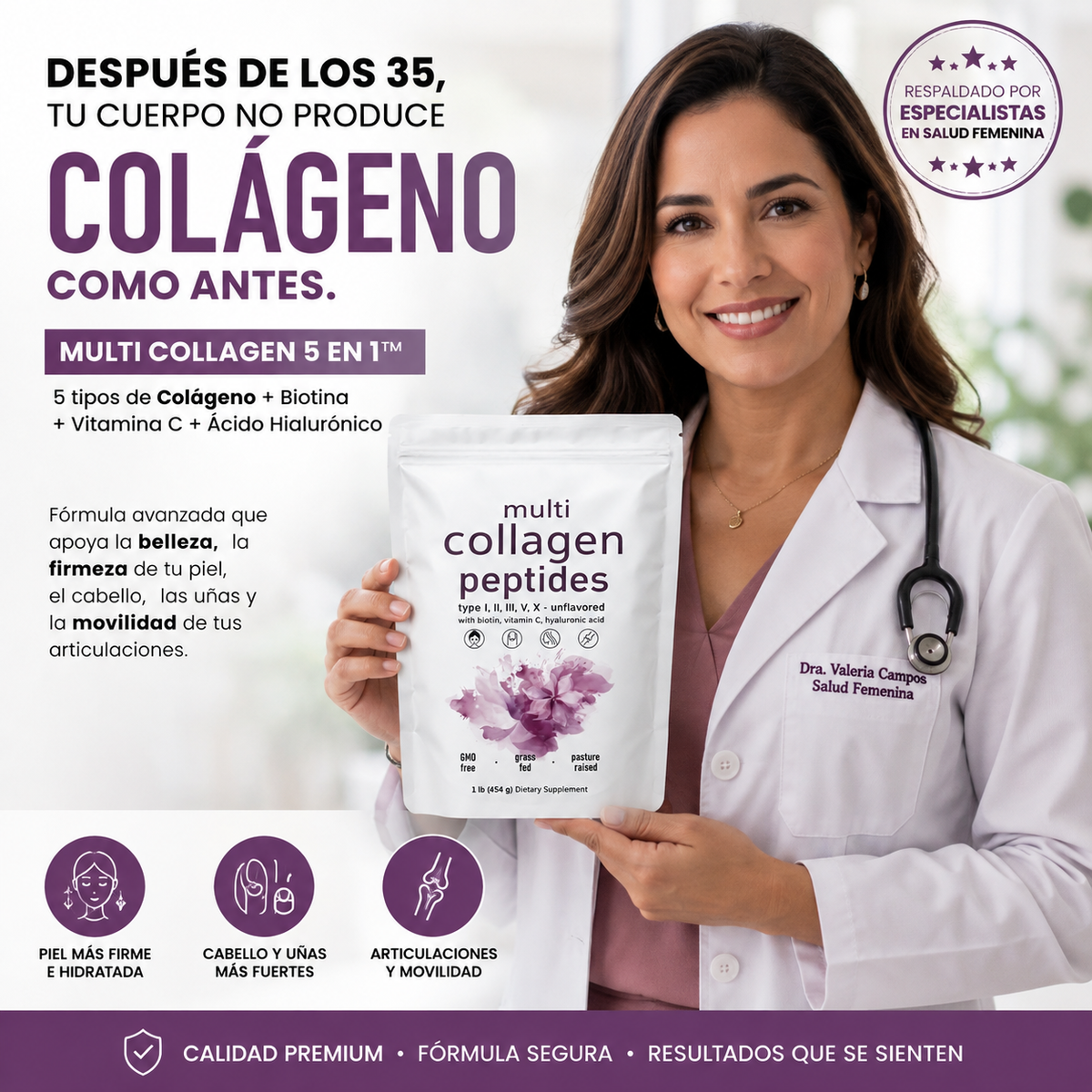 💜 MULTI COLLAGEN 5 EN 1™ Belleza & Movimiento desde adentro. Biotina + Vitamina C + Ácido Hialurónico 454gr