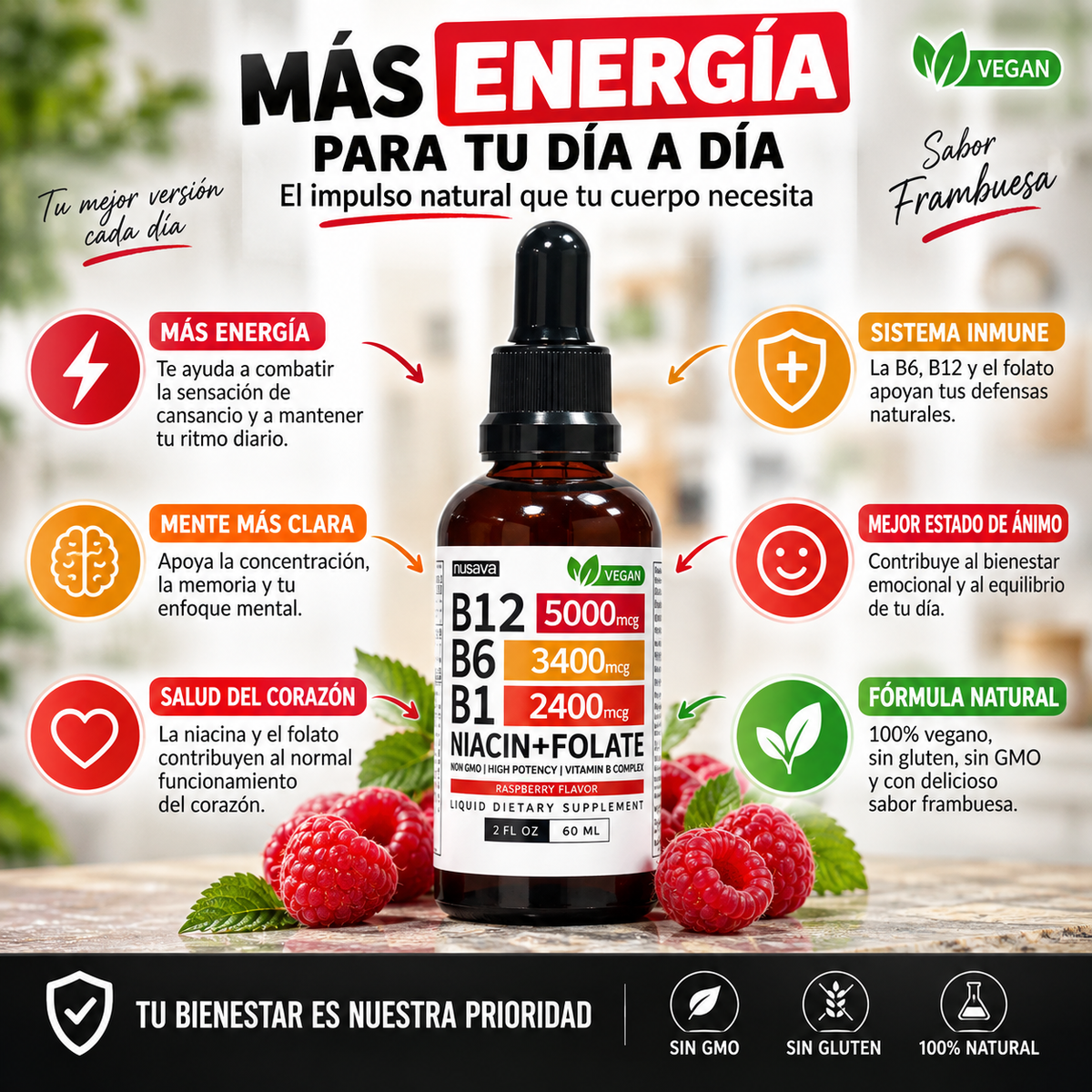 B-COMPLEX ENERGY™ Complejo B líquido en gotas B12 + B6 + B1