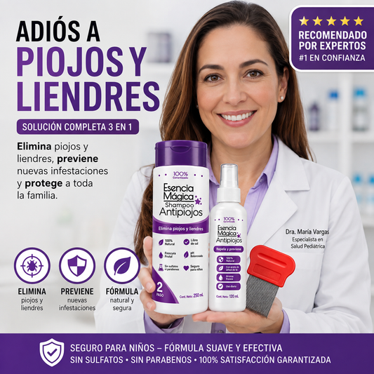 🛡️ KIT ANTIPIOJOS 3 EN 1™  Shampoo + Spray Repelente y Gratis Peine Metálico