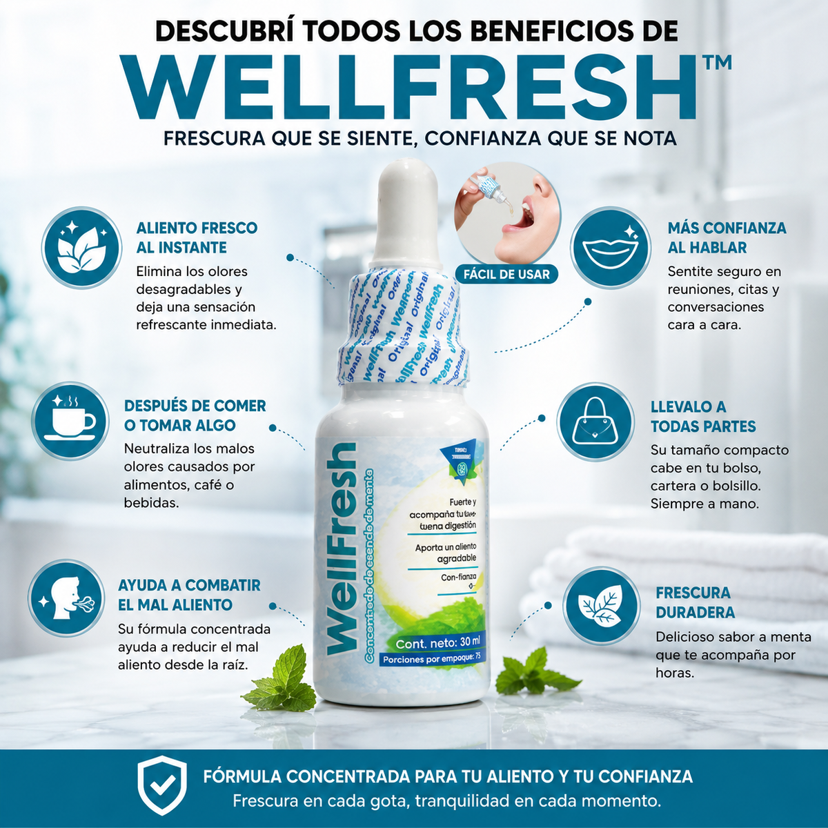 Wellfresh Gotas 30ml - Elimina el mal aliento desde la raíz