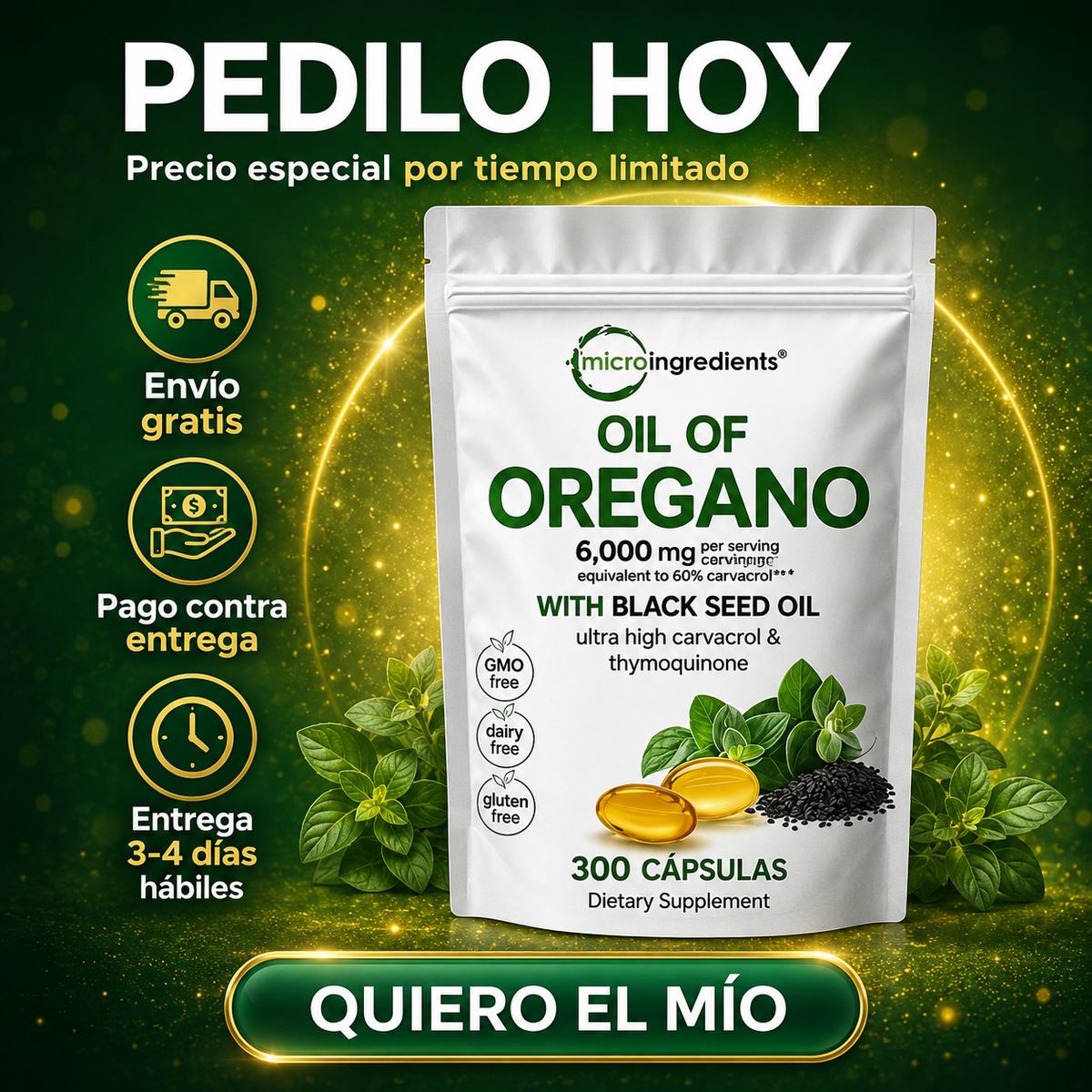 🛡️ OREGANO DEFENSE FORMULA™ Refuerza Tus Defensas de Forma Natural 300 Capsulas