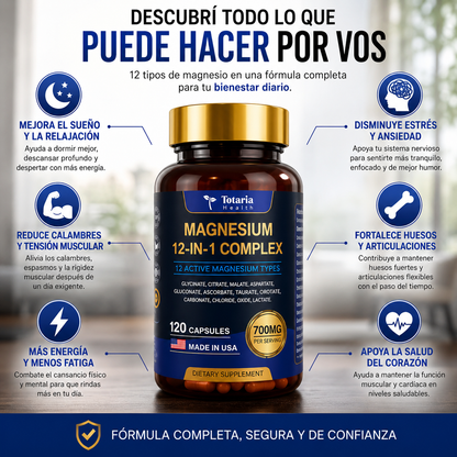 MAGNESIO COMPLEX 12 EN 1™ 12 tipos de magnesio en una fórmula completa para tu bienestar diario.