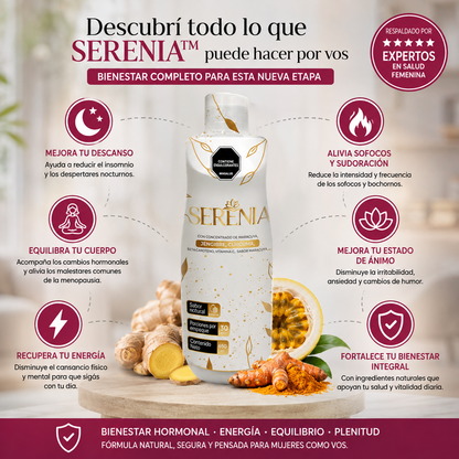 SERENIA MENOPAUSIA™ Bebida funcional para mujeres en la etapa de la menopausia. 30 porciones
