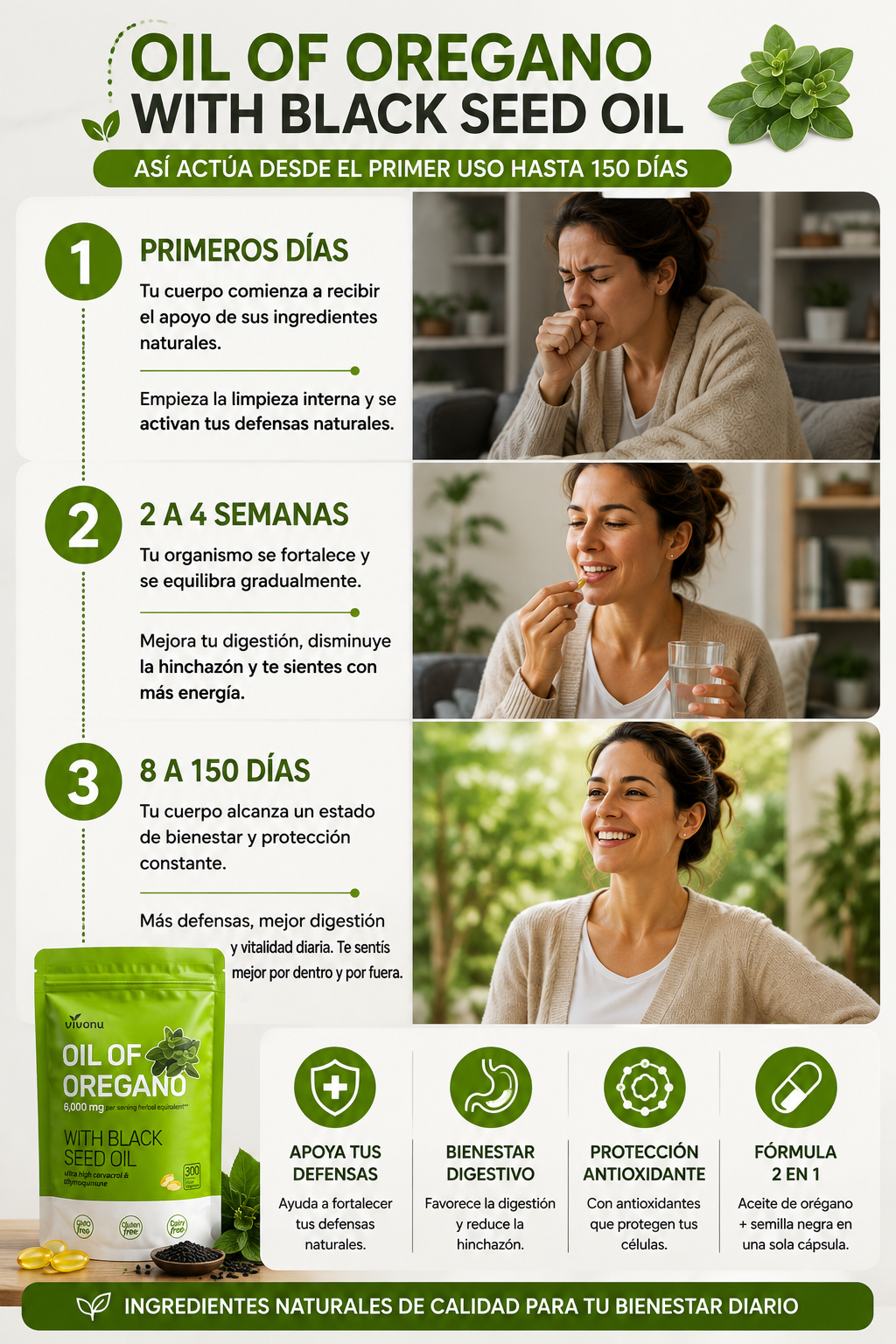 Orégano Defense 2 en 1™ Aceite de Orégano + Semilla Negra 300 Capsulas