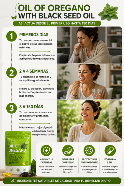 Orégano Defense 2 en 1™ Aceite de Orégano + Semilla Negra 300 Capsulas