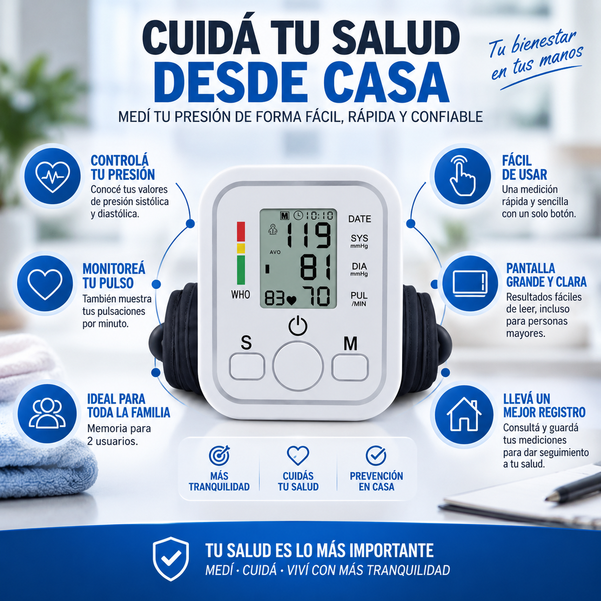 🩺 PRESIÓN SEGURA™ Controla tu presión desde la comodidad de tu hogar.