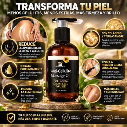ACEITE CORPORAL ANTICELULITIS Ayuda a reducir visiblemente la apariencia de la celulitis mientras hidrata y deja tu piel más lisa, uniforme y luminosa. Con colágeno y células madre!