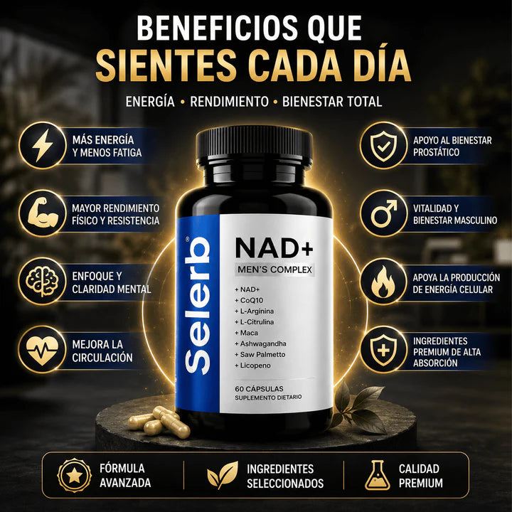 NAD+ Men Complex® Recupera tu energía, potencia y vitalidad masculina. Apoya el bienestar prostático.